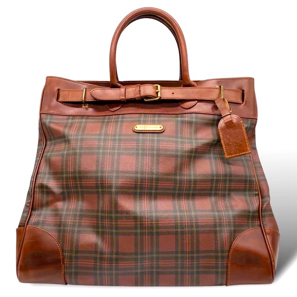 RALPH LAUREN Tartan Plaid Brown Green Doctors Bag Boston Weekend Travel Suitcase - Picture 17 of 17